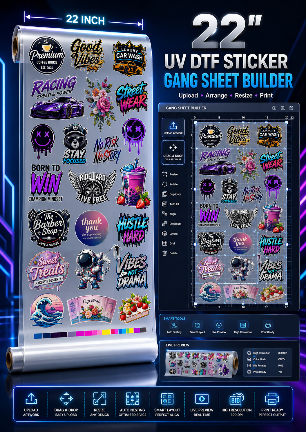 UV DTF Sticker Gang Sheet Builder