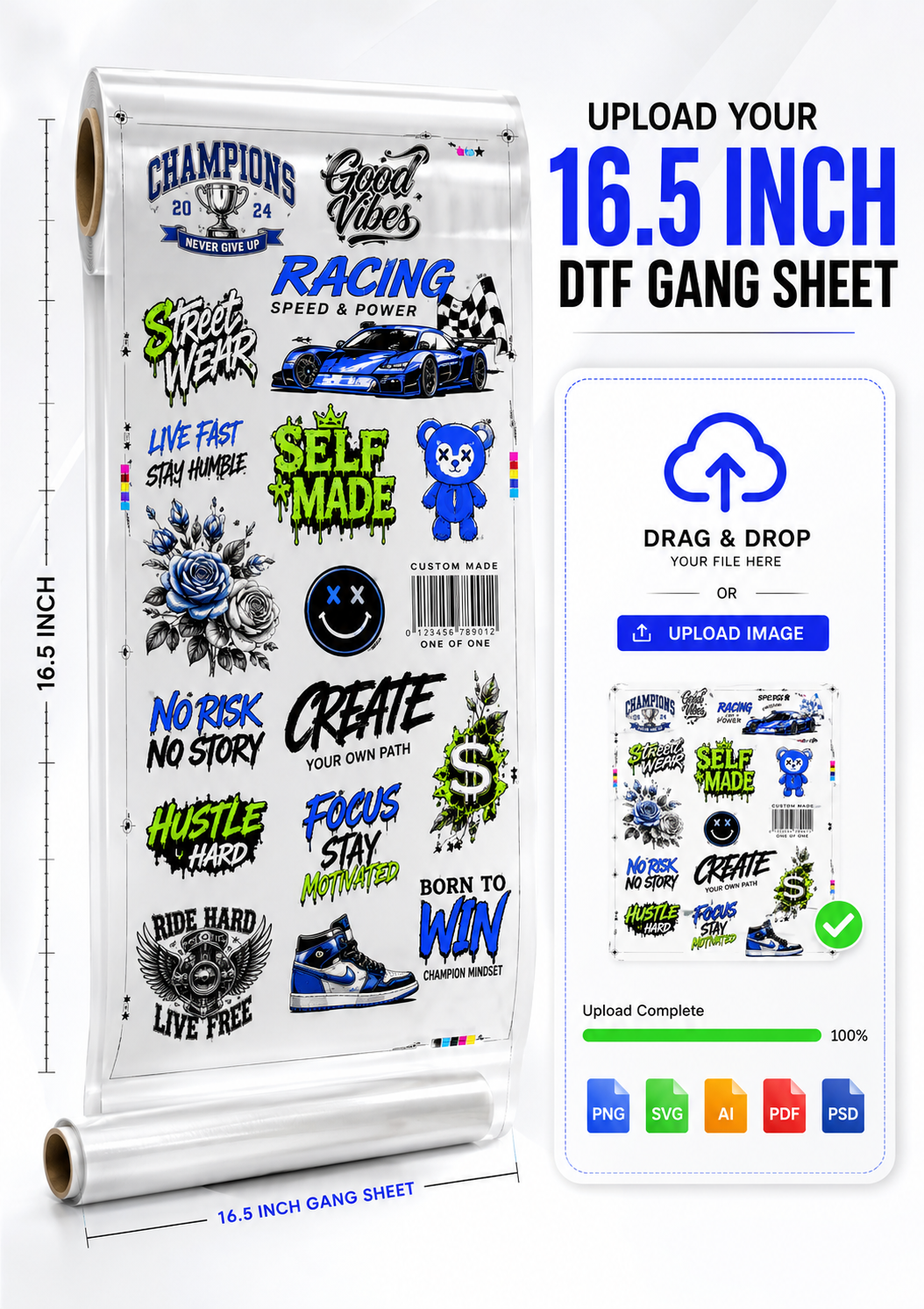 16.5 Inch upload DTF Gang Sheet Builder